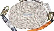 Malta Dynamics 50’ Vertical Lifeline Assembly, 3 Strand Fall Rope, with Shock Absorber, Positioning Device and 18” Extension Lanyard, Fall Protection for Roof Safety - OSHA/ANSI Compliant