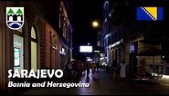 Sarajevo, Bosnia and Herzegovina. A night walk in the city center. 4K