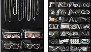 Double-Sided Hanging Jewelry Organizer with 48 Pockets and 8 Hooks – Versatile Accessories Holder for Earrings, Necklaces, Rings, Glasses – Wall, Door, or Closet Mounted Jewelry Hanger.