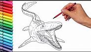 Drawing and Coloring The Mosasaur From Jurassic World - Dinosaur Color Pages for Kids