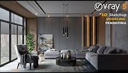 Living room with Gray Color | Interior Design | Vray 5 Sketchup interior #26