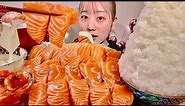 ASMR Salmon Sashimi【Mukbang/ Eating Sounds】【English subtitles】