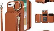 Wallet Case for iPhone 7plus 8plus 7/8 Plus Leather Clasp Flip Zipper Purse Case with Shoulder Strap Credit Card Holder Phone Cover for i Phone7s 7s + 7+ 8s 8+ Phones8 7p 8p Women Brown
