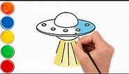 How to draw and color a UFO (a flying saucer) for kids EASY and STEP BY STEP? 😍🌹