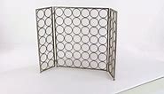 Litton Lane Brass Metal Geometric Foldable Mesh Netting 3 Panel Fireplace Screen with Circle Pattern 50365