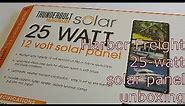 Harbor Freight 25-Watt Solar Panel opening and unboxing, as well as first use.