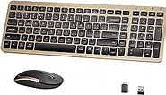 Wireless Keyboard and Mouse Combo, 2.4GHz Silent Keyboard with 3-Level DPI Optical Mouse, Dual-Tone Minimalist Design, Plug and Play USB Receiver, Compatible with Windows, Mac, Laptop, and PC (Gold)