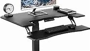VIVO Black Electric Mobile Height Adjustable 36 inch Dual Platform Standing Desk with Wheels, Rolling Small Space Table, Sit Stand Workstation, DESK-V111VT