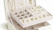 Vlando 2 Layer Jewelry Box Large Jewelry Organizer for Women Removable Jewelery Tray for Necklace Earrings Rings Bracelets Jewelry Boxes for Mothers Day Gifts for Mom (White)