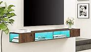 FITUEYES 70 inch Floating TV Stand with 16 LED Lights Brown