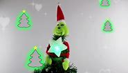 The Grinch Christmas Hugger Plush Tree Topper Décor with Stolen Light-up Green Star ＆Fixed Velcro- Funny Green Red White Grotto Elf for Xmas Tree