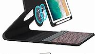 Keyboard Case for iPad 6th Gen. 2018 9.7 inch - 5th Gen. 2017 - Air 2nd 2014 - Air 1st 2013, Wireless Detachable 7 Color Backlit 360 Rotatable Smart Folio Slim Cover with Pen Holder, Black