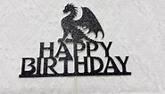 Dragon Happy Birthday Cake Topper Black Glitter Dragon Cake Topper for Birthday Party Decoration
