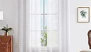 Fragrantex Stripe Sheer Curtains 84 inches Long Off White for Living Room/Bedroom/Patio Linen Texture Patterned Horizontal Ticking Curtain Voile Grommet Top 40" Wx84 L 2 Panels