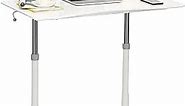 Tangkula Mobile Computer Desk with Steel Frame, Small Height Adjustable Rolling Compact Stand Up Desk on Wheels, MDF PVC Tabletop, Ideal for Home Office, White