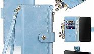 Antsturdy Samsung Galaxy S10e Wallet case with Card Holder for Women Men,Galaxy S10e Phone case RFID Blocking PU Leather Flip Shockproof Cover with Strap Zipper Credit Card Slots,Sky Blue