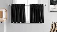 DONREN 36 Inch Length Tier Curtains- 2 Panels Blackout Thermal Insulating Small Valance Curtains for Nursery with Rod Pocket (Black,30 Inches Wide by 36 Inches Long)