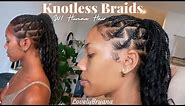 Small Knotless Feed-in Braids w/ Curly Human Hair Bundles | On Self | LovelyBryana
