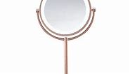 Conair Lighted Makeup Mirror, LED Vanity Mirror, 1X/10X Magnifying Mirror, Double Sided, Battery Operated in Rose Gold