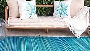 Fab Habitat Striped Outdoor Rug - Waterproof, Fade Resistant, Crease-Free, Reversible - Premium Recycled Plastic - Patio Porch Balcony Deck - Cancun TurquoiseMoss Green - 8x10 ft