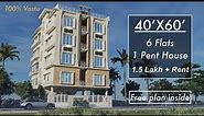 40X60 Apartment Design with 6 Flats and a Pent House | 12X18 Meters Design