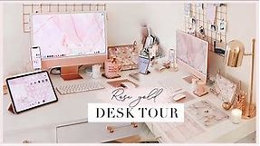 ROSE GOLD M1 IMAC UNBOXING 👩🏼‍💻 + My Updated Desk Set Up / Office Tour! ✨