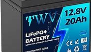 12V 20Ah LiFePO4 Deep Cycle Rechargeable Battery, Built-in 20A BMS, Perfect for Alarm System, RV, Solar, Fish Finder