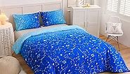 Holawakaka Tie Dye Constellation Print Ombre Comforter Set Full Size Girls Boys Gradient Galaxy Bedding Set (Blue,Full)