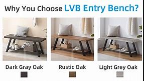 LVB Industrial Entryway Bench, Wood and Metal Storage Bench, Indoor Farmhouse Hallway Accent Entry Bench for Seating Sitting, Shoe Rack Organizer Cabinet in Foyer Bedroom, Light Grey Oak, 47 Inch Long
