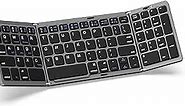 MoKo Foldable Bluetooth Keyboard, Multi-Device Folding Wireless Keyboard with Number Pad, Portable Keyboard for Laptop Tablet Phone, USB-C Rechargeable Travel Keyboard for Windows iOS Android, Gray