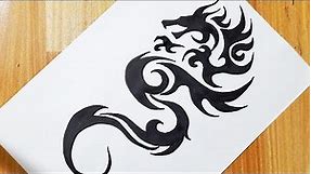 How to draw a dragon tattoo || Tribal tattoo drawing
