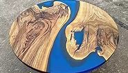 Customized Resin Epoxy Round Bar Tops, Solid Wood Table, Resin countertop, Epoxy River Top, Kitchen Top, Home décor, Chemical Blue Black (Without Stand, 36 x 36Inches)
