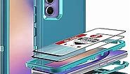 for Samsung Galaxy A34 5G Case, Galaxy A34 5G Case with 2 Pcs Tempered Glass Screen Protector, 3 in 1 Full Body Shockproof Heavy Duty Case for Samsung Galaxy A34 5G (Blue/Turquoise)