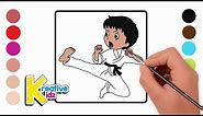 How to Draw and Color Karate for Kids | Sports Coloring Book and Page Art for Kids | 🥋💚🤩