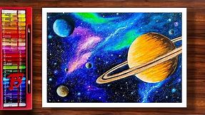 Space Drawing With Planets | Saturn Drawing | Galaxy Drawing | Universe Drawing | Oil Pastels