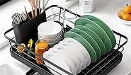 Kitsure Dish Drying Rack- Space-Saving Dish Rack, Dish Racks for Kitchen Counter, Stainless Steel Kitchen Drying Rack with a Cutlery Holder,12''W x 15''L, Black