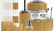 Clara Clark Bathroom Set - Gold Bathroom Accessories Set, Bathroom Sets with Shower Curtain and Rugs, 23PC Shower Curtain Set with Liner, Soap Dispenser, Soap Dish, Toilet Brush Holder, and Trash Can