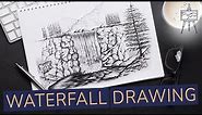 How to Draw a Waterfall Landscape (Realistic Drawing Tutorial)