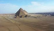 aerial view of giza pyramids landscape. historical egypt pyramids shot by drone.