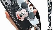 for iPhone 14 Pro Case,Soft TPU Mickey Minnie Mouse Cute Cartoon Protective Phone Case Cover for iPhone 14 Pro 6.1 inch with Rope Minnie Mouse Women Girls Kids Phone Case Black
