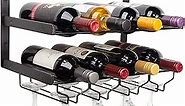 Industrial Wine Rack Wall Mounted with Wine Glass Rack Horizontal Wine Bottle Glass Holder - Holds 8 x Glasses and 8 x Wine Bottles - Sturdy Carbon Steel Construction - 17 x 7.5 in