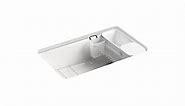 KOHLER Riverby Undermount Cast-Iron 33 in. 5-Hole Single Bowl Kitchen Sink Kit with Accessories in Sea Salt K-5871-5UA3-FF