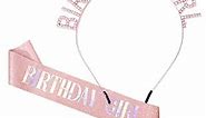 ADIIL Birthday Crown for Girls, Birthday Girl Sash and Birthday Tiara for Women Set, Rose Gold Birthday Girl Headband and Birthday Sash for Women