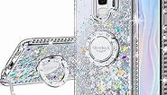Silverback for Galaxy S9 Case, Moving Liquid Holographic Sparkle Glitter Case with Kickstand, Bling Diamond Rhinestone Bumper Ring Slim Protective Samsung Galaxy S9 Case for Girls Women - Clear Silver