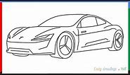 Tesla Drawing | How To Draw A Tesla Car Step by Step for Beginners #Tesla Car
