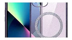 ZCDAYE Magnetic Case for iPhone 13, Non Yellowing Glitter Clear Phone Case Anti-Scratch PC Back Soft TPU Bumper Women Girls Protective Cover for iPhone 13 (6.1 inches), Sparkle Purple