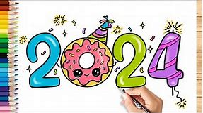 NEW YEAR Drawing 2024 | How to Draw a Cute 2024 New Year Numbers Drawing, Coloring Arts for Kids