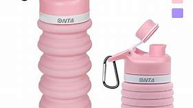 ONTA Collapsible Water Bottle - BPA Free Silicone Foldable Water Bottle for Travel Gym Camping Hiking, Portable Leak Proof Sports Water Bottle with Carabiner(Pink)