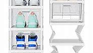 Shoe Organizer 6 Tier, 【No-Assembly-Required】 Foldable Plastic Shoe Storage Boxes for Sneakers, All-in-One Clear Case with Doors 【Sturdy & Durable】