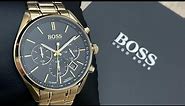 Hugo Boss Champion Black Dial Gold Stainless Steel Men’s Watch 1513848 (Unboxing) @UnboxWatches